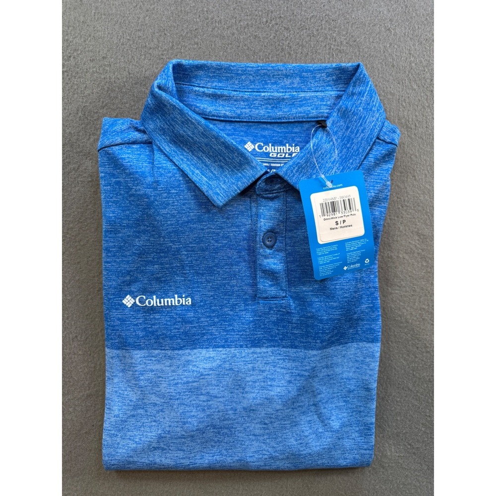Columbia Golf Omni-Wick Low Flyer Polo Mens Small Blue Space Dye Heathered NWT